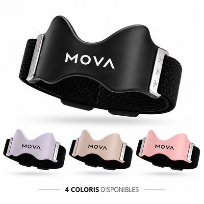 Sangle de maintien du genou MOVA disponible en noir, mauve, beige et rose