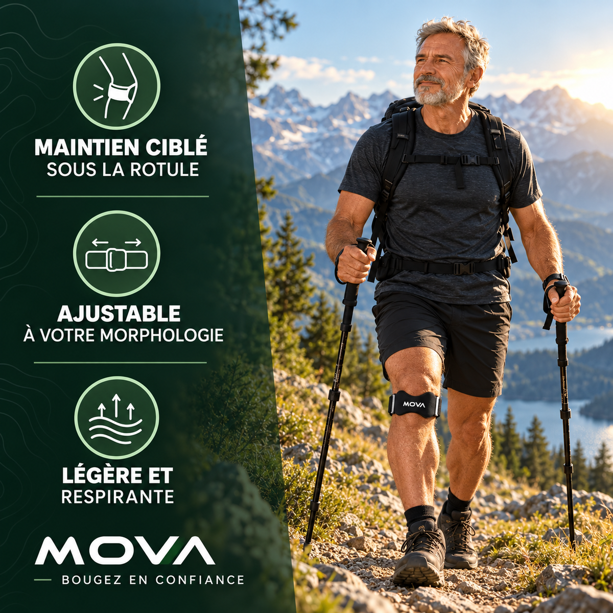 Bénéfices de la sangle de maintien du genou MOVA en randonnée